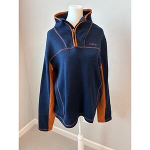 Orvis Women's Pullover Fleece Quarter Zip Navy Blue and Orange Size‎ M